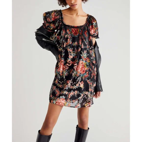 🎉LAST CHANCE🎉 NWT Free People Beautiful Blooms Mini Dress / Black Combo - Picture 4 of 7